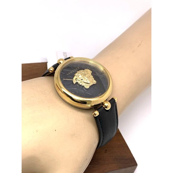 Versace Womens Watch VECO01420 Palazzo Swiss Quartz Gold Black Dial Leather Band - Picture 6 of 14